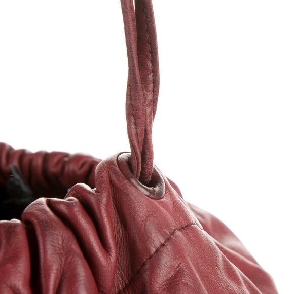 Bottega Veneta Large Drawstring Bucket Bag/Pouch Red Leather BV Logo Lining - Picture 4 of 6